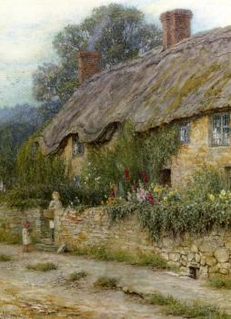 A Mother And Child Entering A Cottage